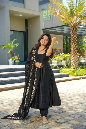 LIKSHA PREMIUM BLACK COLOR CHANDERI SUIT SET-TD 137