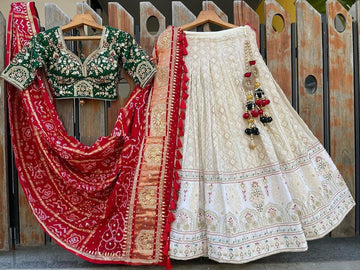 Wedding Bandhej Chinkankaari Lehenga With Store Images