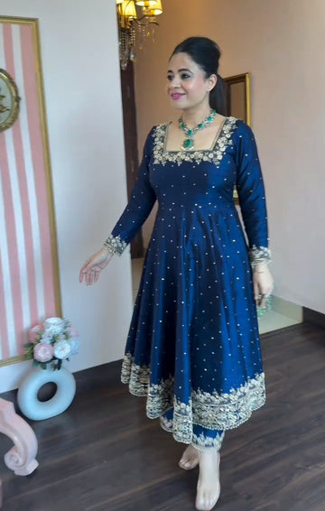 Prachi Blue Premium Vichitra Royal Elegant Suit Set