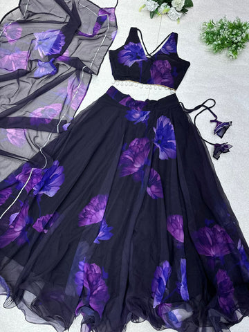 Purple Digital Printed Black Color Pretty Lehenga Choli