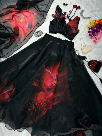 Fantastic Black Color Digital Print Lehenga Choli