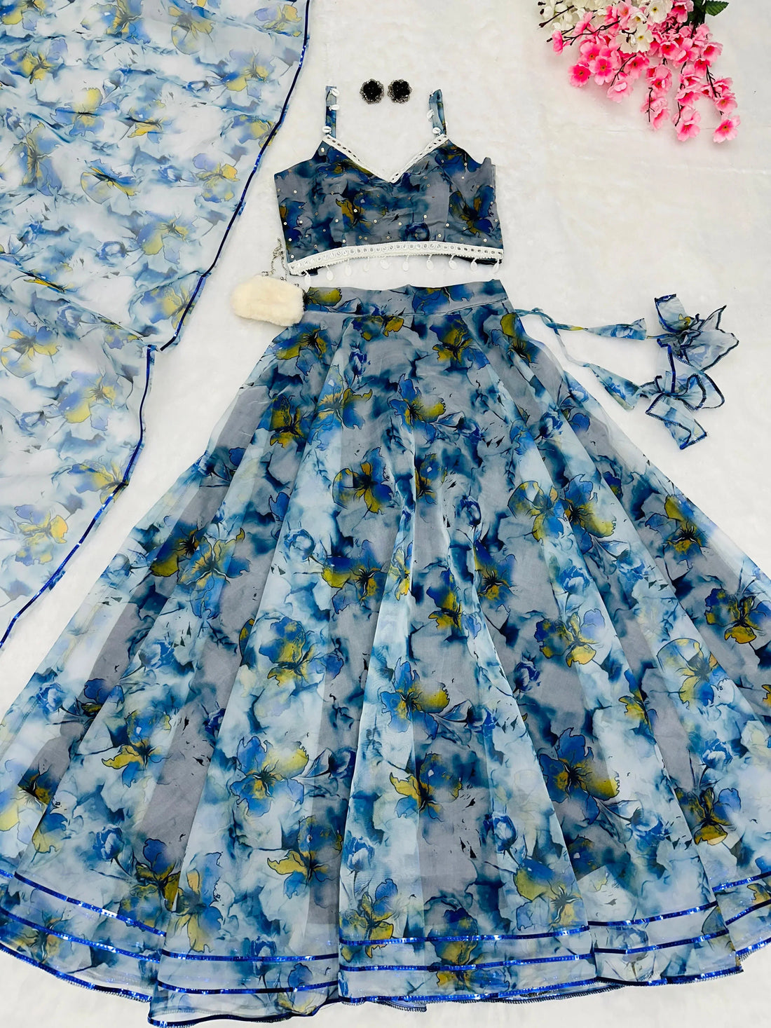 Mesmerizing Blue Color Organza Lehenga Choli