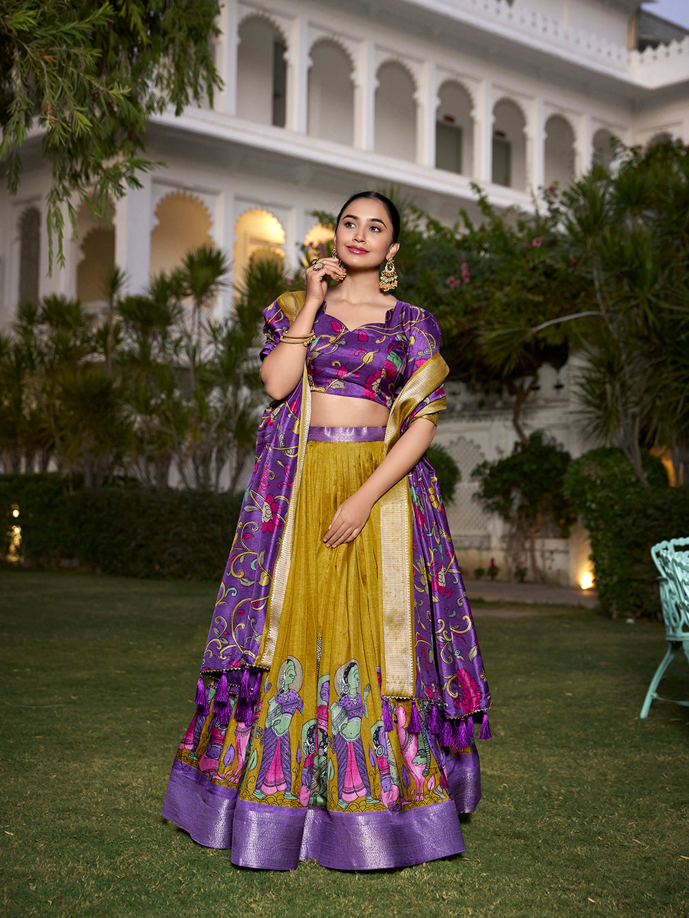 Mustard Color Dola Silk Kalamkari Printed Lehenga Choli