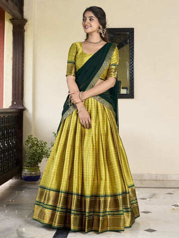 Olive Green Color Cotton Silk Traditional Wear Lehenga Choli