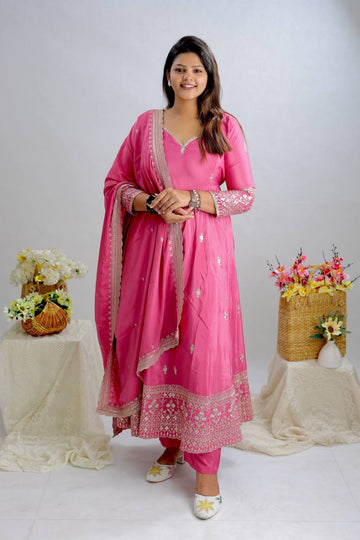New Real Modling Pure Rangoli Silk Gown -Pent Dupatta Set Fully Stitched Ready To Wear