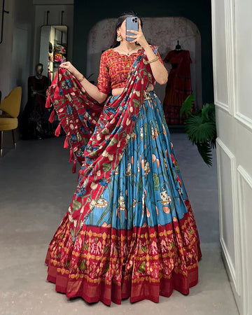 FIROZI COLOR TUSSAR SILK PATOLA PRINTED LEHENGA CHOLI