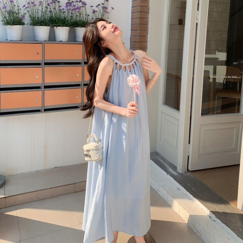 Korean Vacation Maxi Dress – Flowy Sleeveless Holiday Outfit