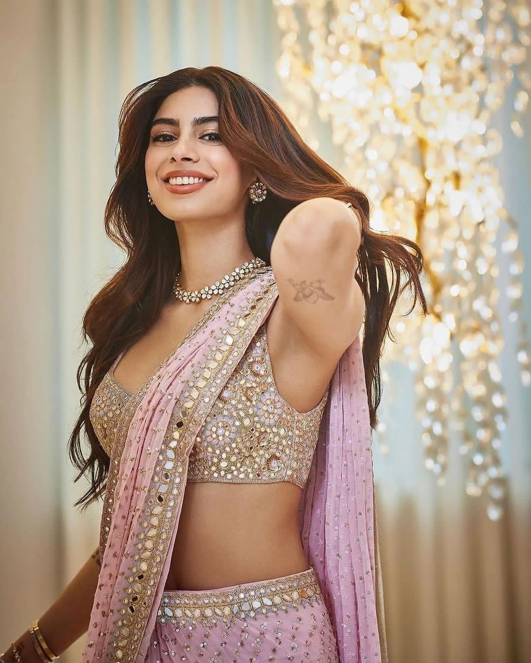 Glamorous Khushi Kapoor Inspired Pink Saree