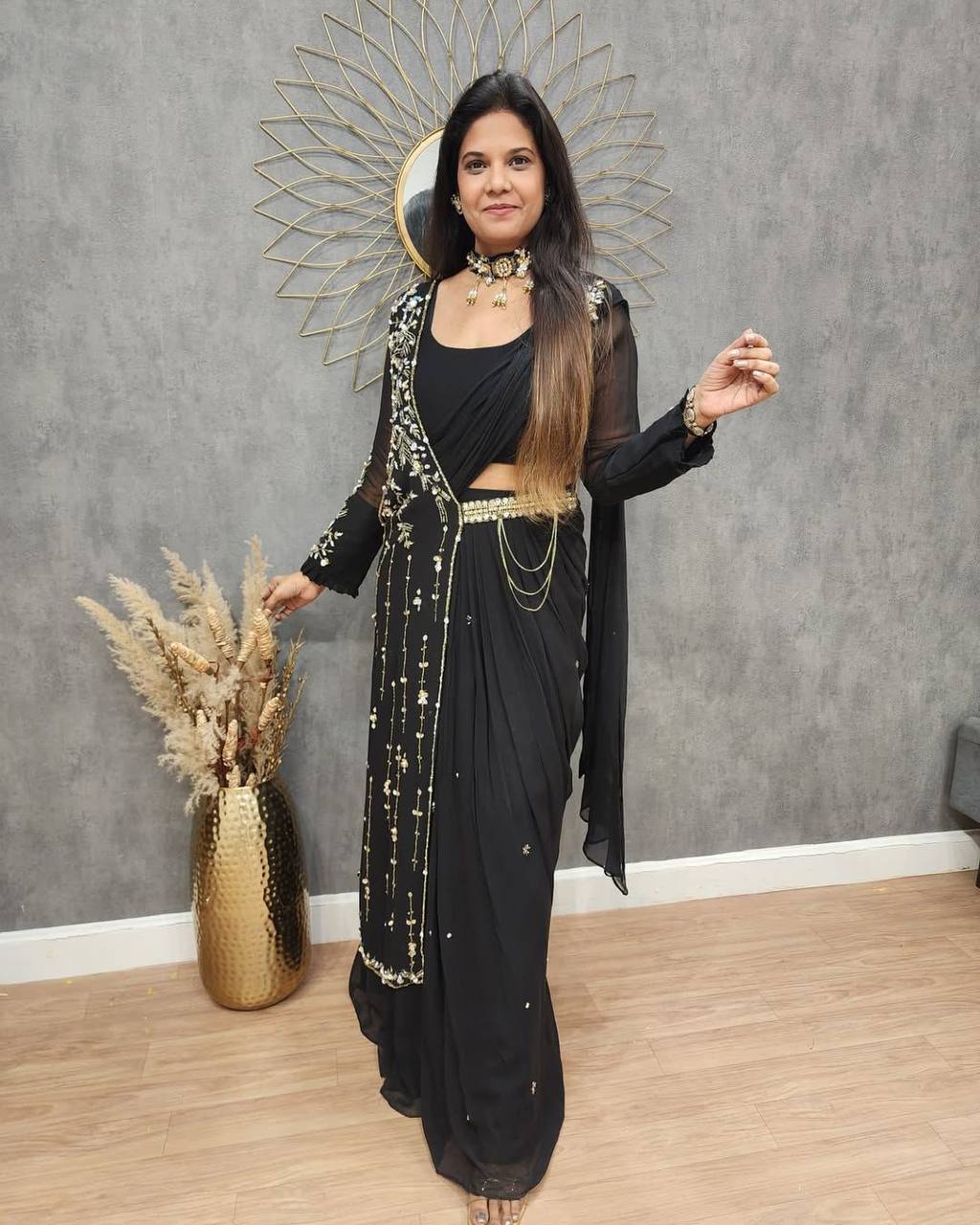 FANCY PARTY WEAR FAUX GEORGETTE LEHENGA SAREE WITH BLOUSE & SHRUG