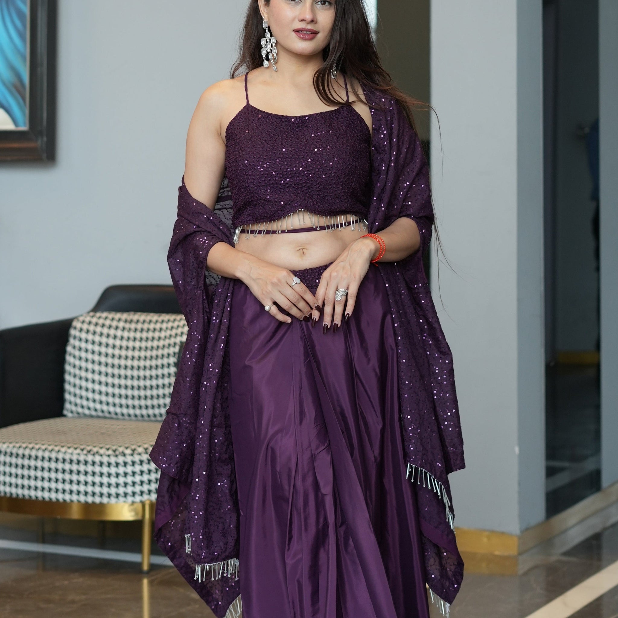Diksha Pawar Wine Colour Indowestern Dhoti Suit With Shrug
