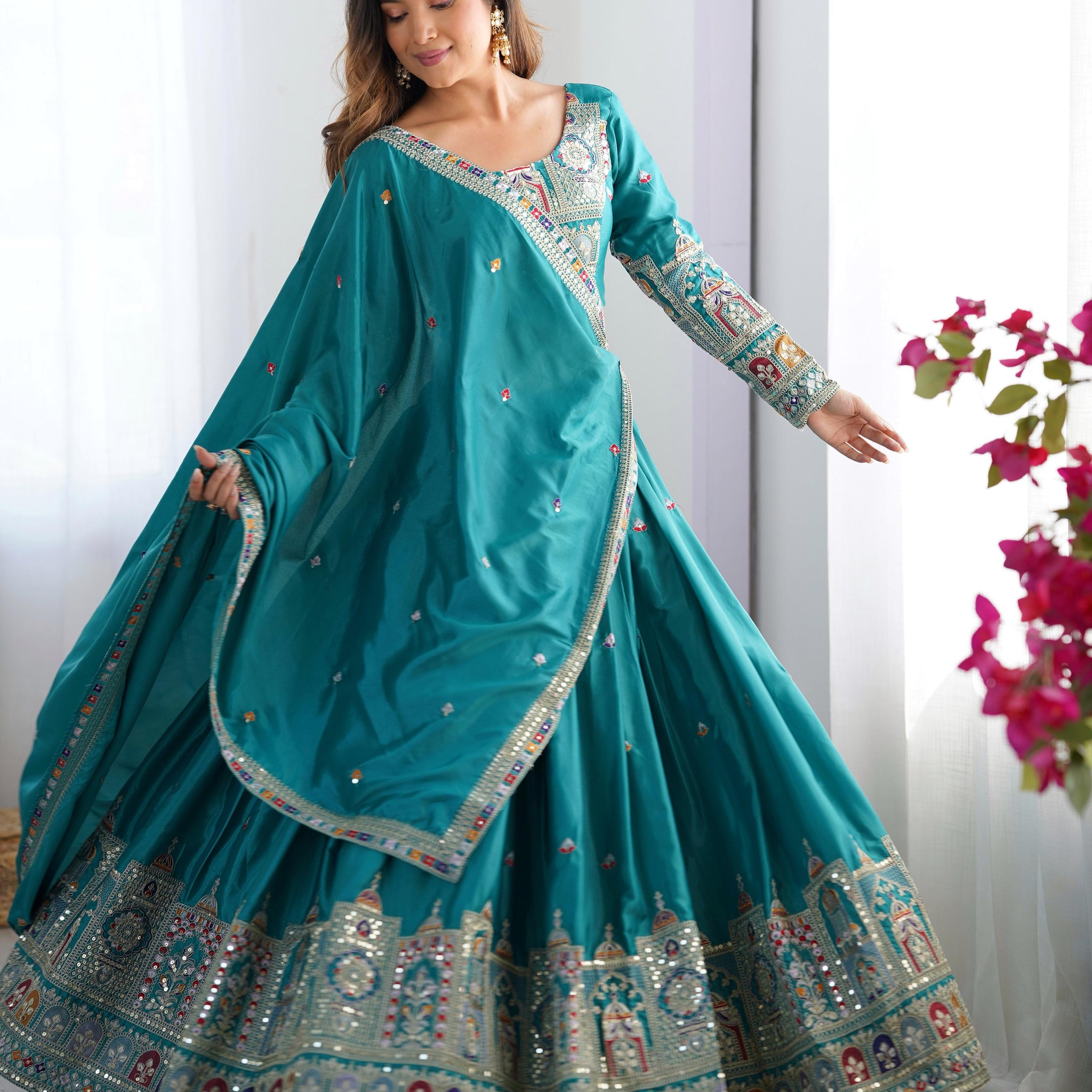 Bottle Green Color Natural Crepe silk Lehenga Choli