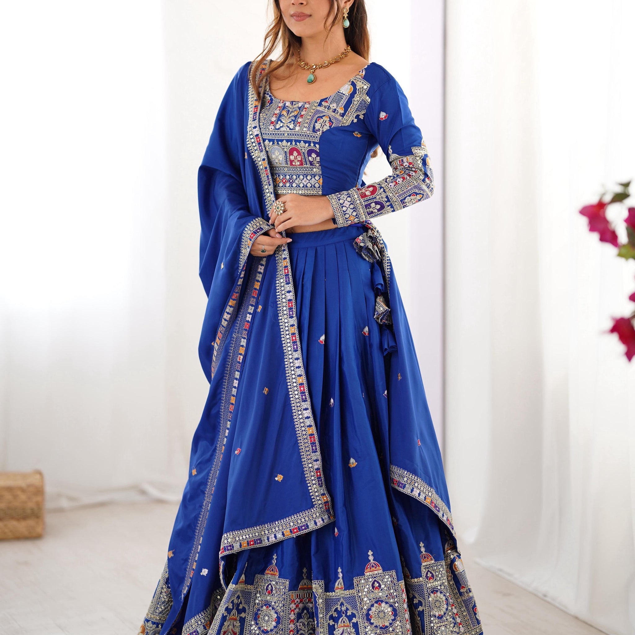Blue Color Natural Crepe silk Lehenga Choli
