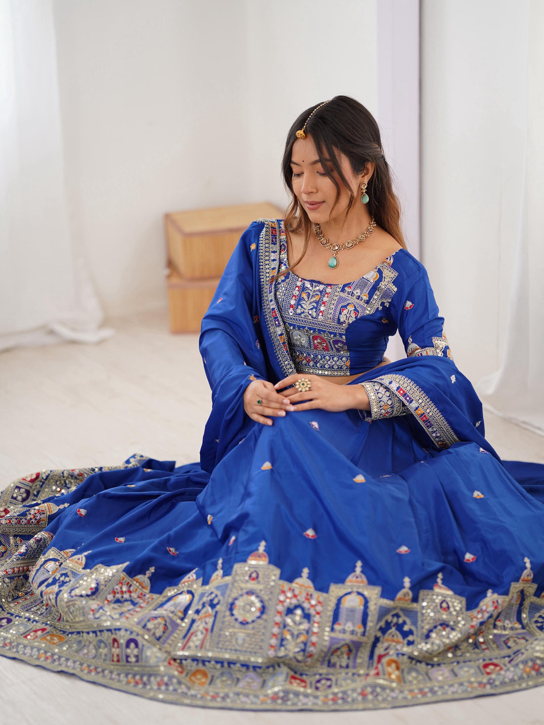Blue Color Natural Crepe silk Lehenga Choli