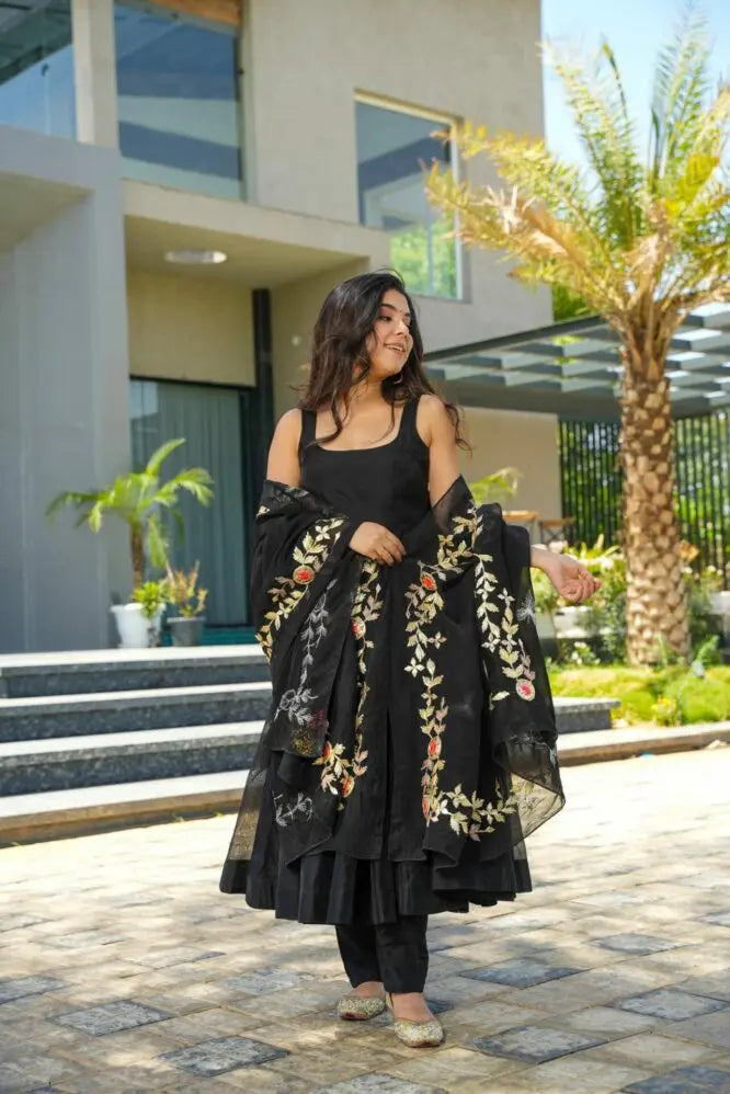 LIKSHA PREMIUM BLACK COLOR CHANDERI SUIT SET-TD 137