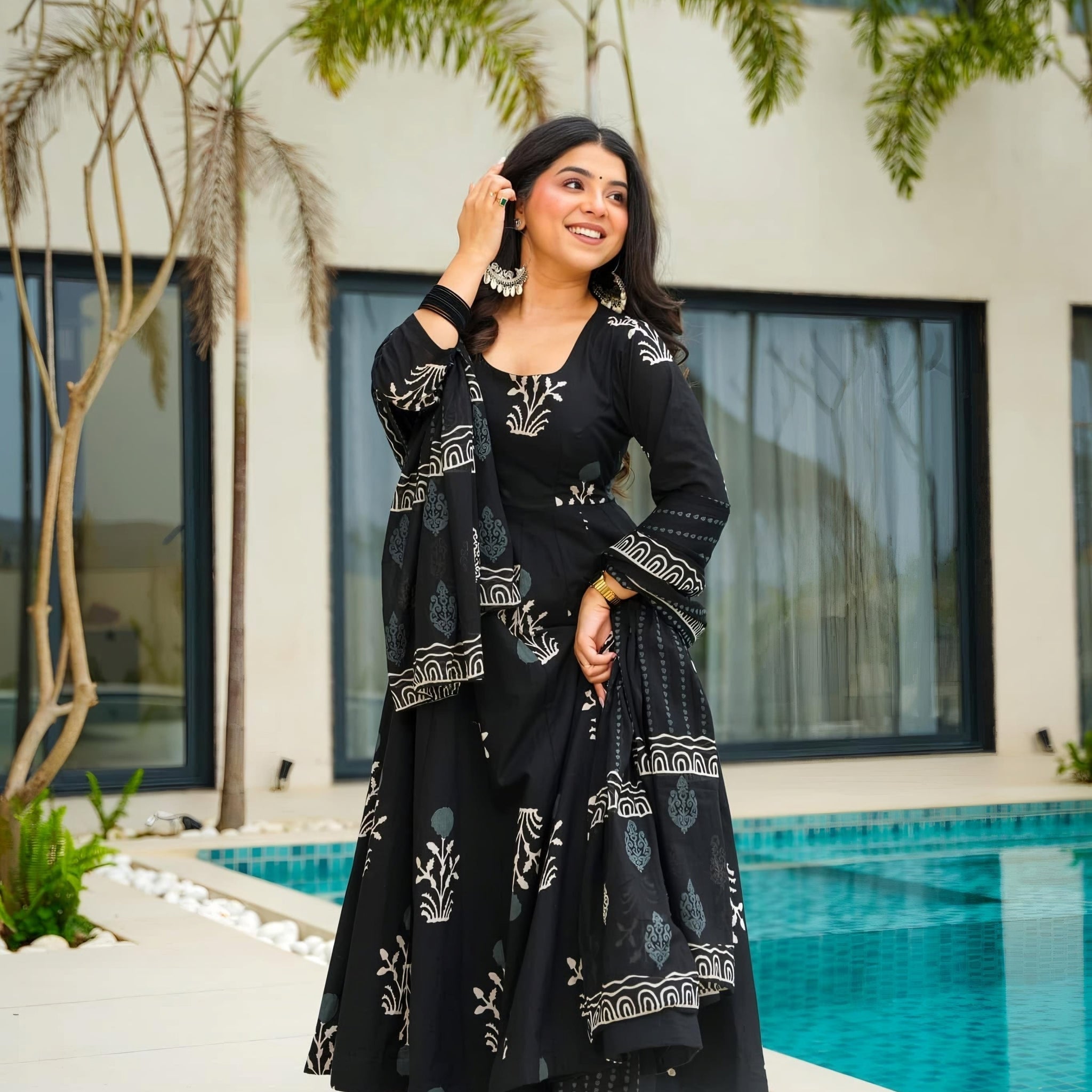 Zunaira Premium Maslin Fabric digital print work Gown