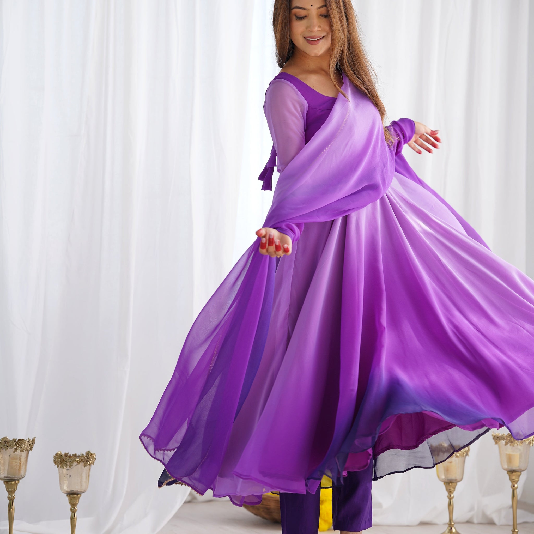 Multi Purple Color Georgette Three Piece Anarkali Suit