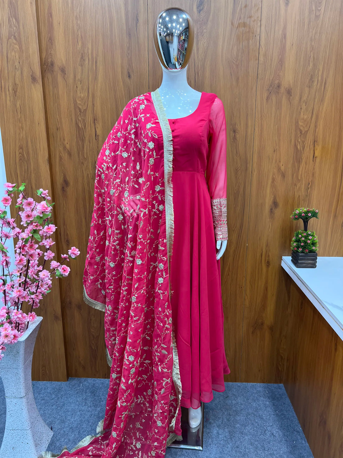 Attractive Pink Anarkali Suit Set With Heavy Dupatta