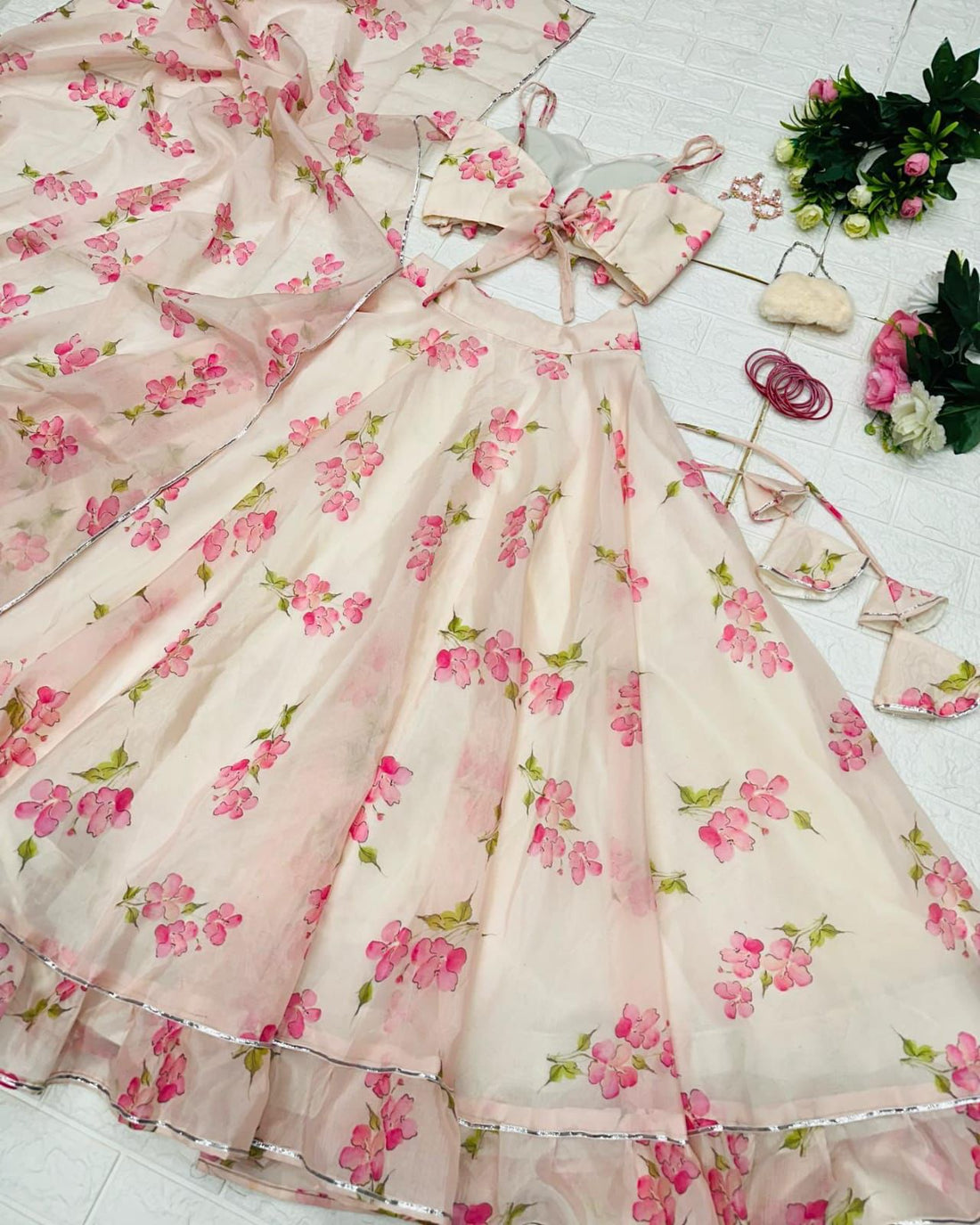 Delightful Off White Color organza Lehenga Choli