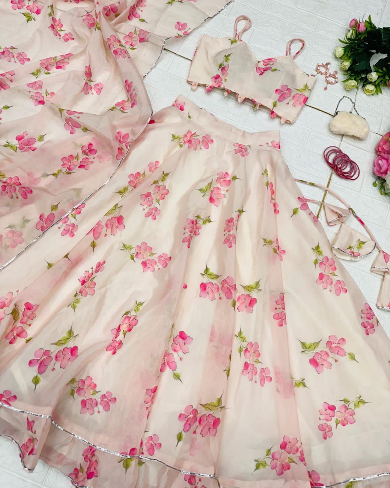 Delightful Off White Color organza Lehenga Choli