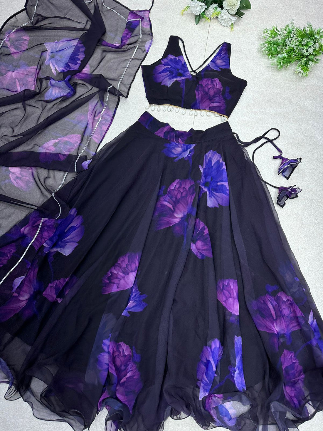 Purple Digital Printed Black Color Pretty Lehenga Choli