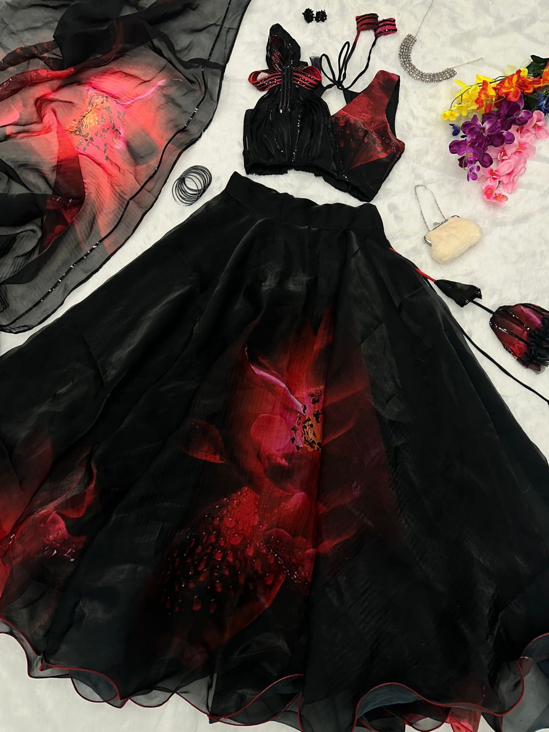 Fantastic Black Color Digital Print Lehenga Choli