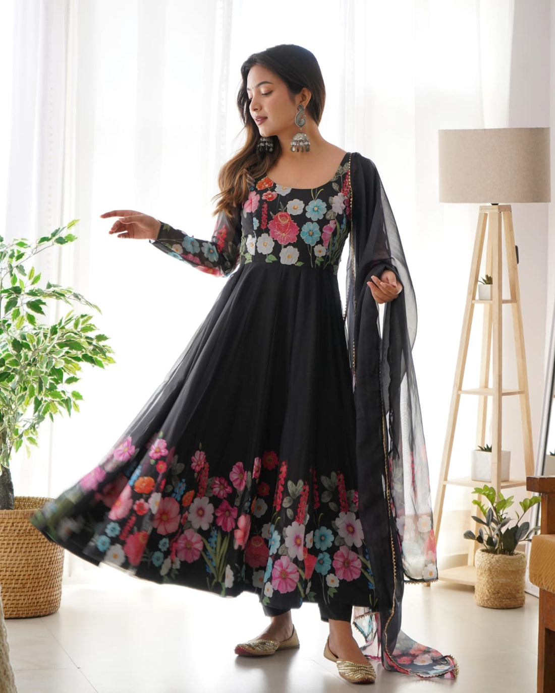 Black Color Pure Soft Organza Anarkali Suit