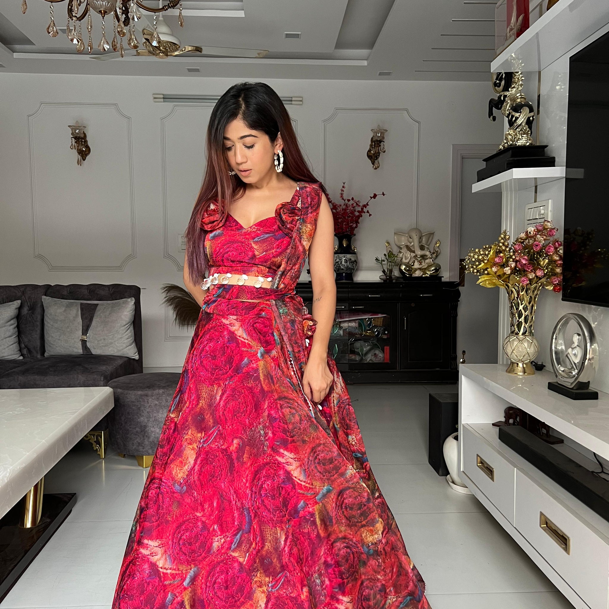 Unique Printed With Work Red Lehenga Choli