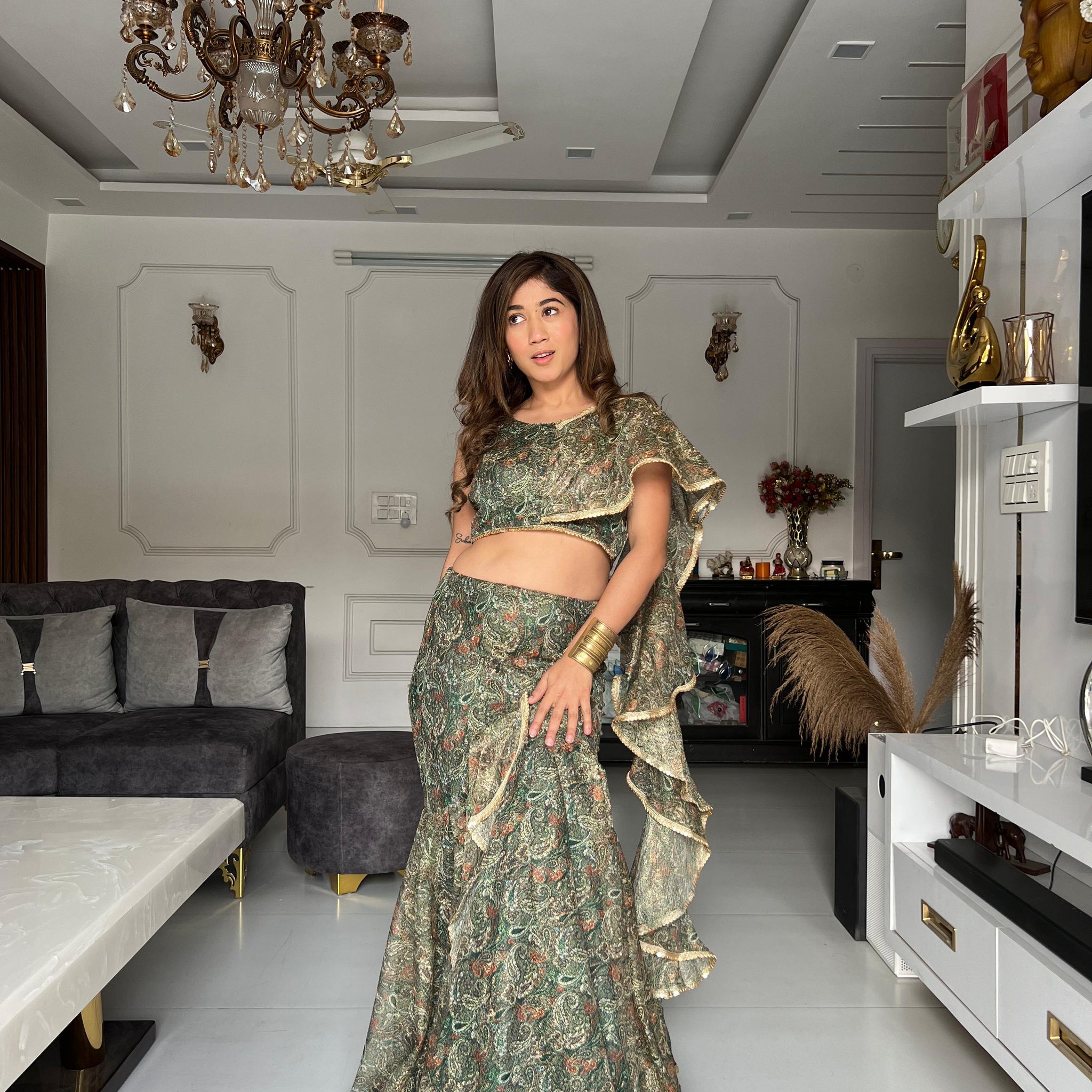 Party Wear Green Fish Cut Lehenga With Fancy Blouse