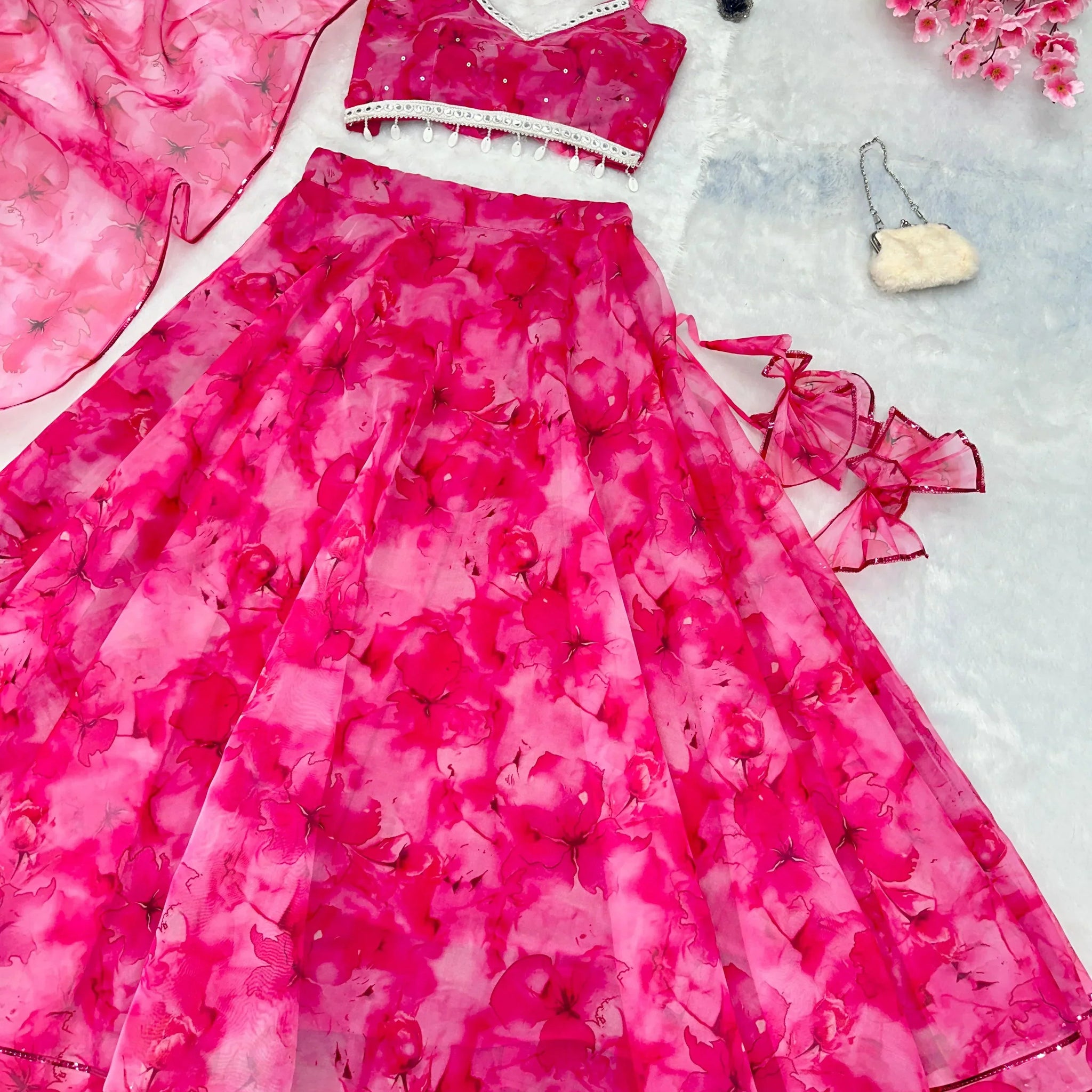Mesmerizing Pink Color Organza Lehenga Choli