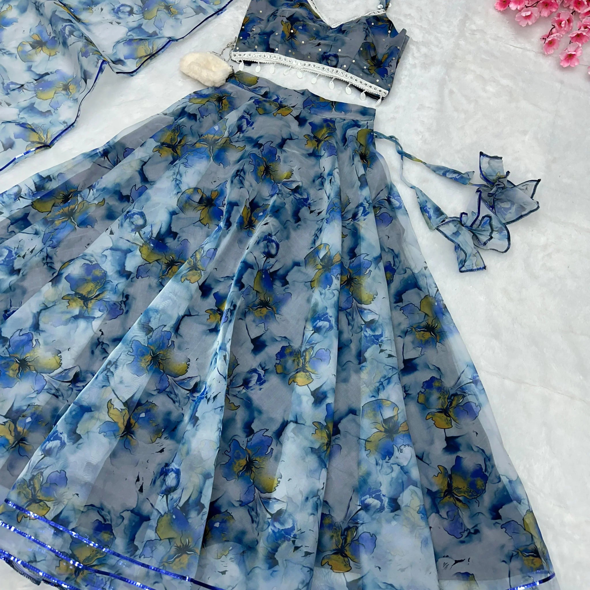 Mesmerizing Blue Color Organza Lehenga Choli