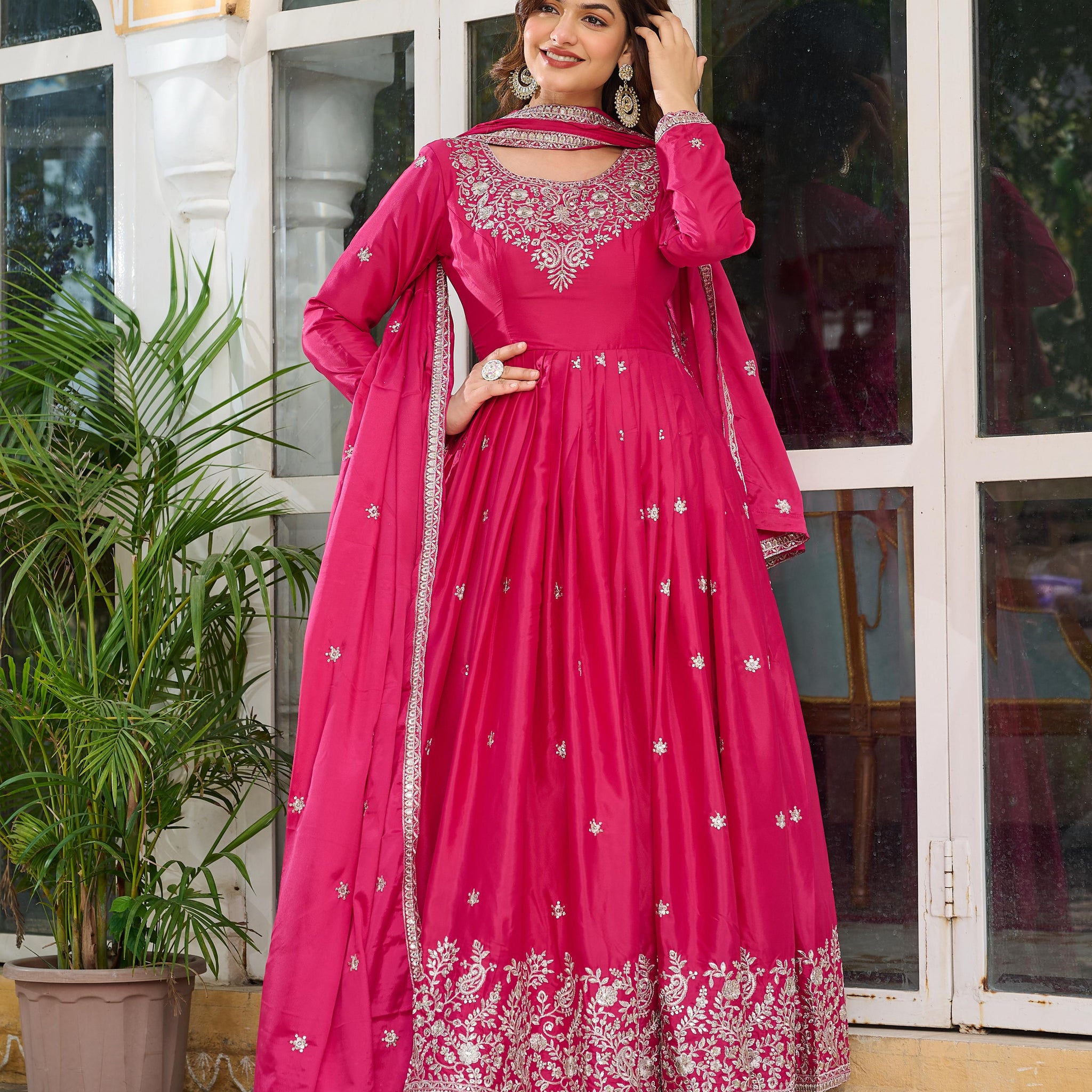 Pink Color American Silk Thred with Sequnce work Gown