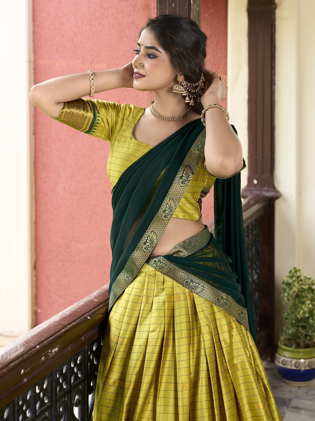 Olive Green Color Cotton Silk Traditional Wear Lehenga Choli