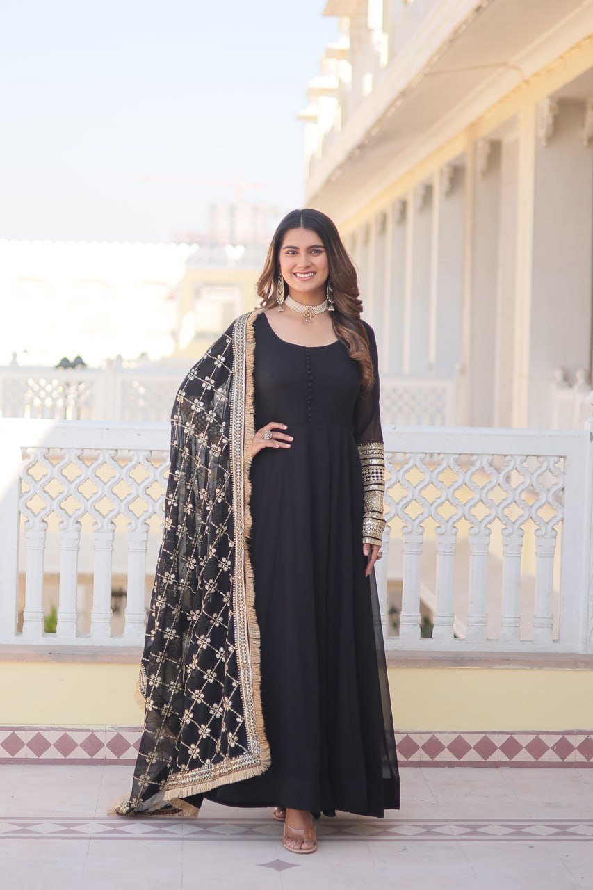 Black Color Aliya Cut Readymade Anarkali Suit Set