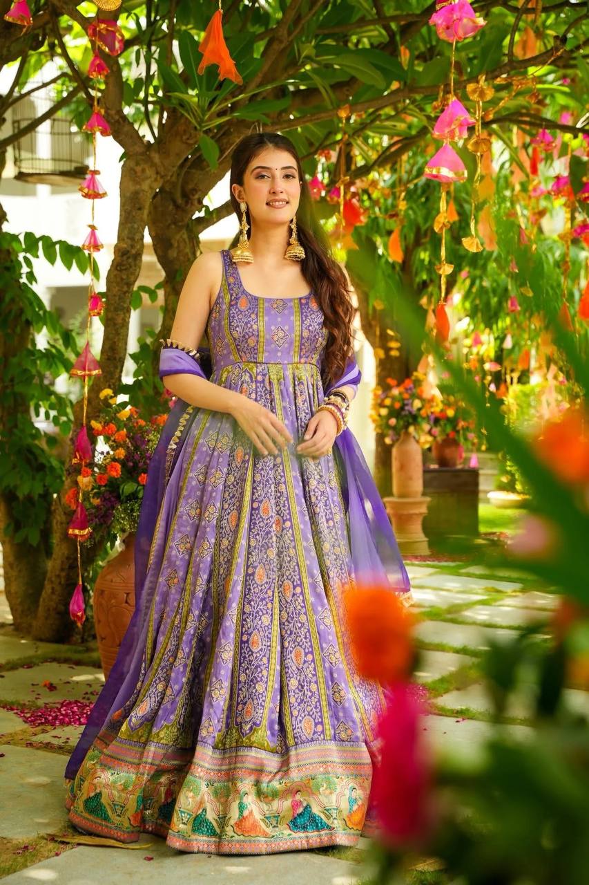 Statement-Making Anarkali Gown with Designer Lace Dupatta
