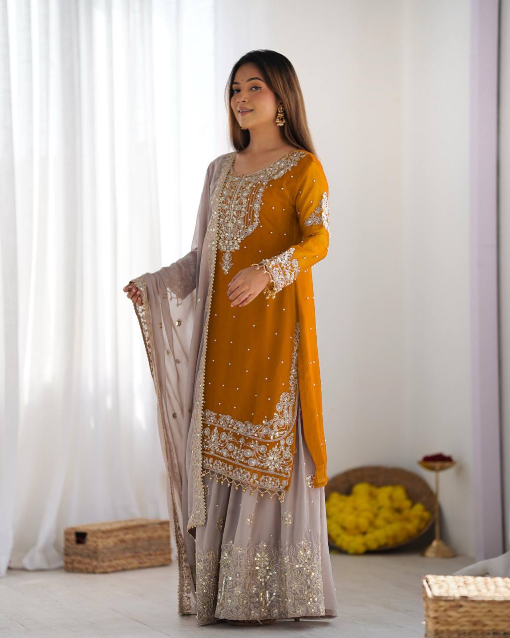 Designer Faux Georgette Embroidered Set