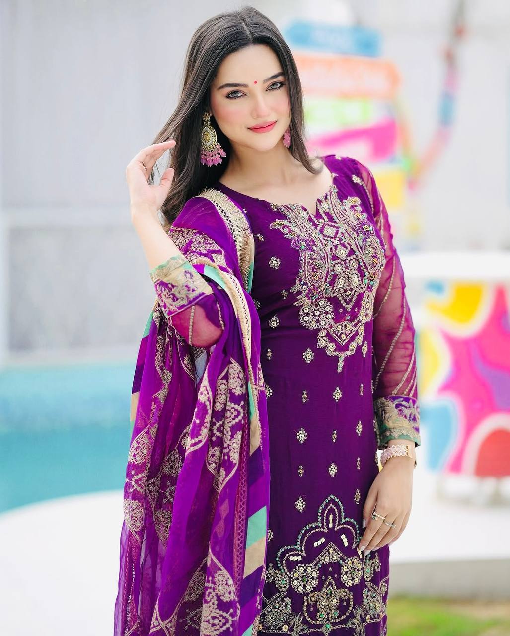 Elegant Fox Georgette Palazzo Set – Fully Stitched